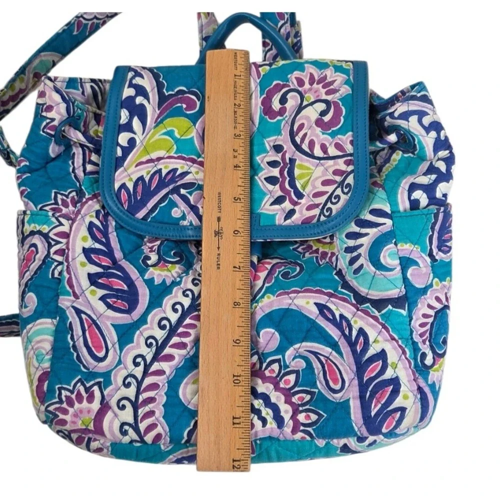 Vera Bradley Waikiki Turquoise Paisley Quilted Drawstring Backpack Cottagecore